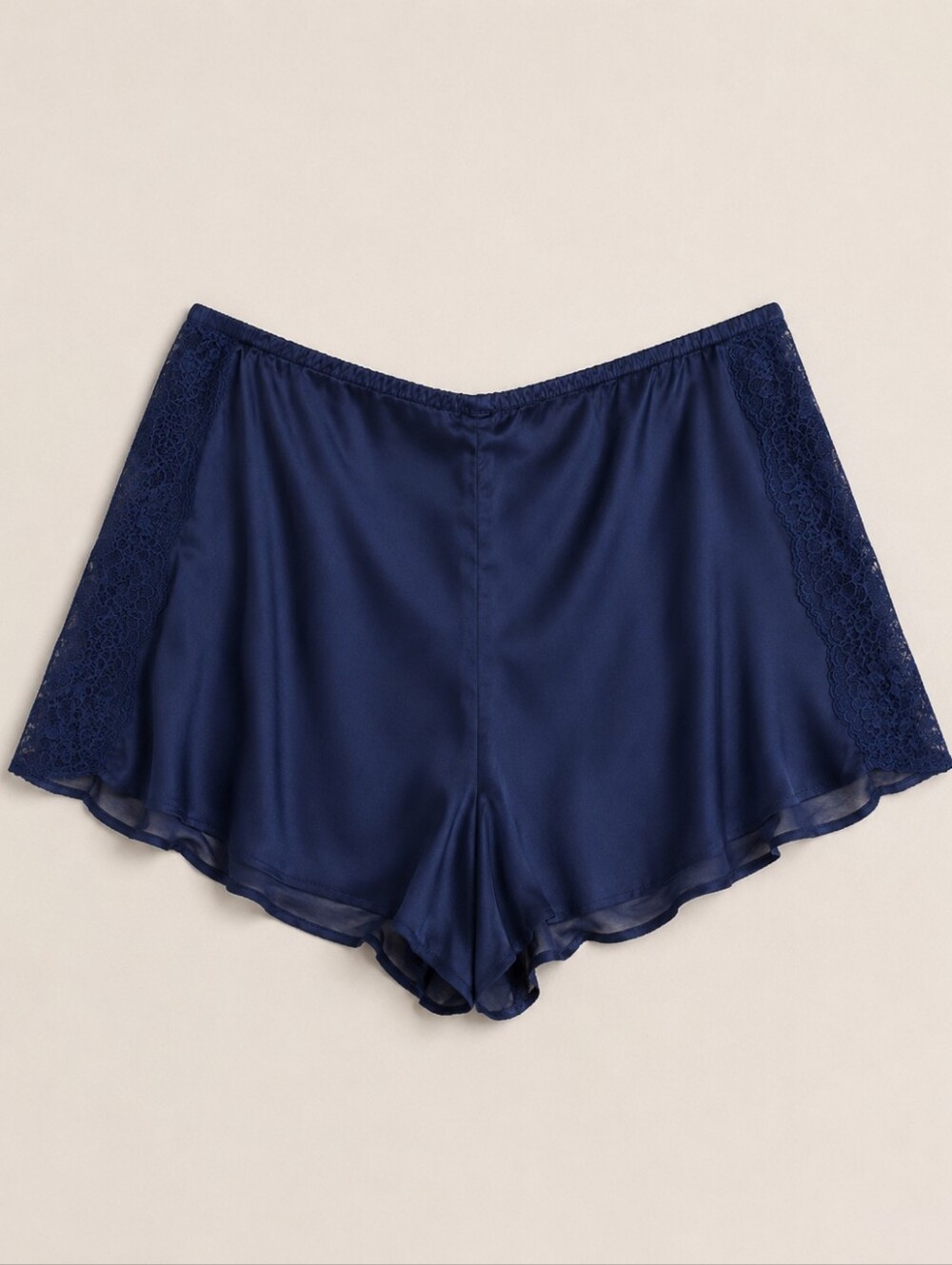 Victoria's Secret Satin Lace Pajama Shorts Navy Blue Women's Size L Silk Soft - Picture 4 of 9